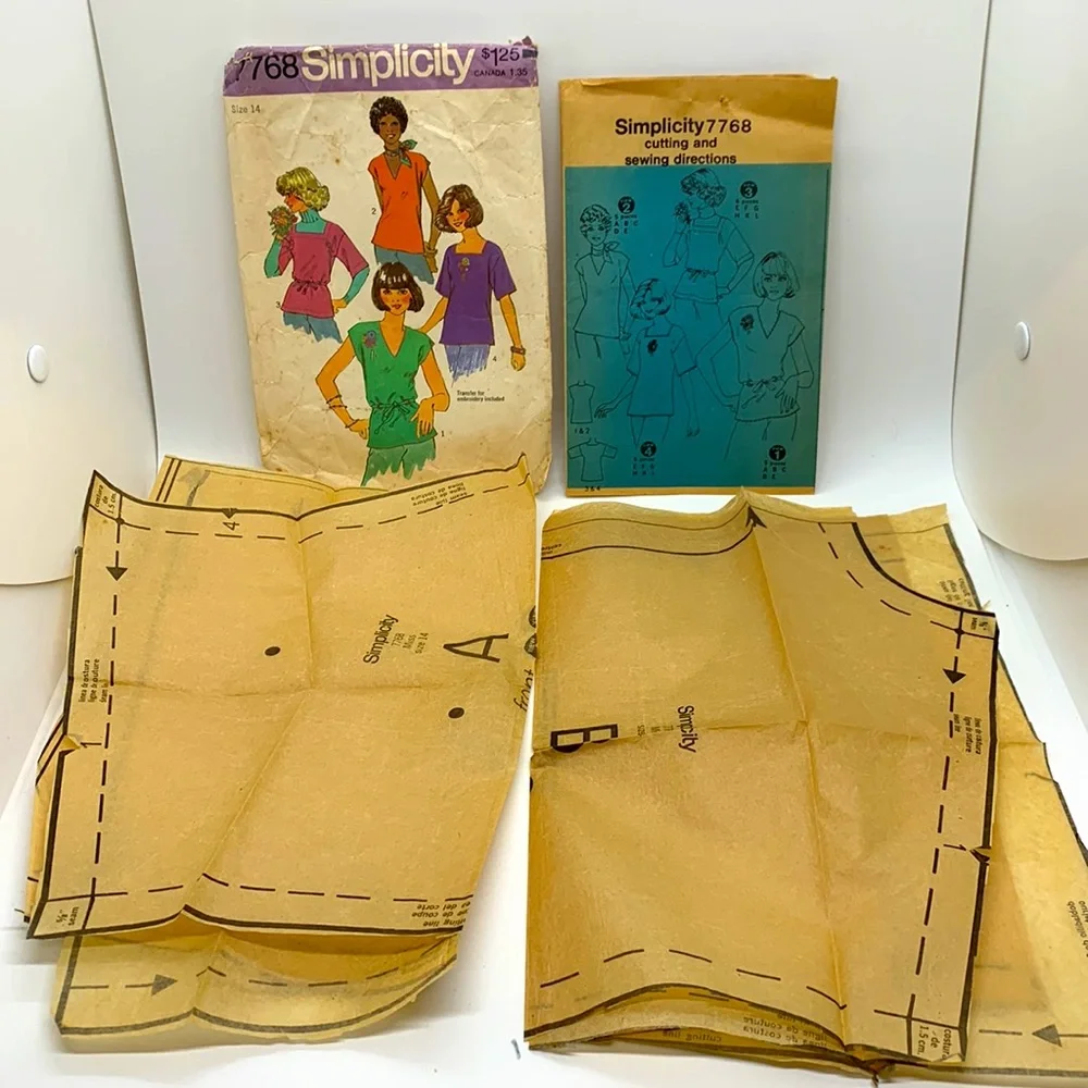 Simplicity Vintage OPEN/CUT Women's Top Completed 7768 Sewing Pattern Size 14